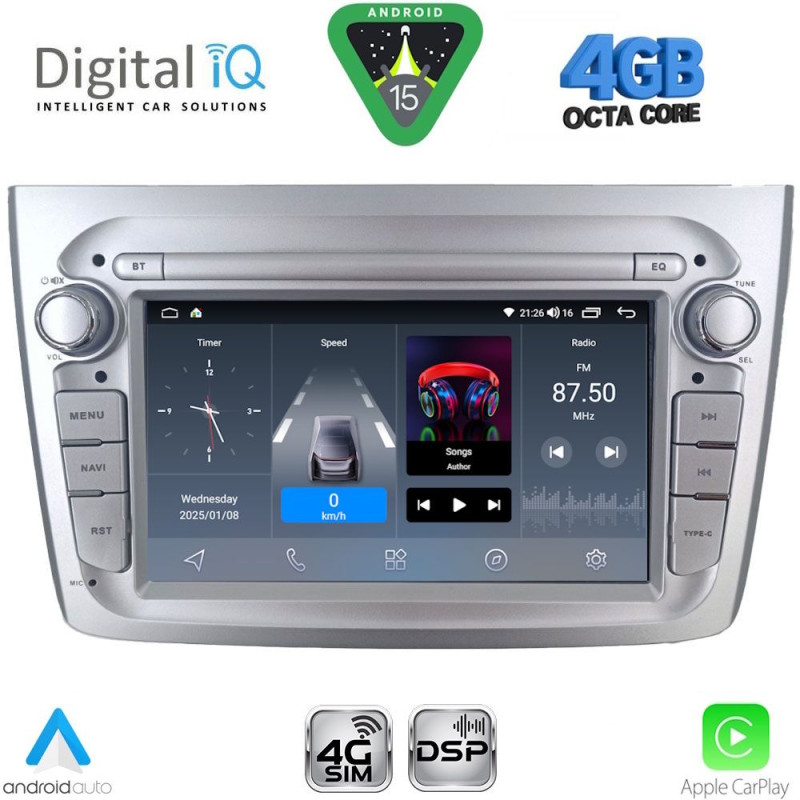 DIGITAL IQ BLG 457SL_CPA (7" DECK) MULTIMEDIA SYSTEM for ALFA ROMEO MITO mod. 2008-2018 (SILVER)