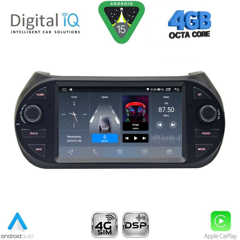 DIGITAL IQ BLG 492_CPA (7" DECK) MULTIMEDIA OEM for CT NEMO – FT FIORINO-QUBO – PG BIPPER mod. 2008-2018