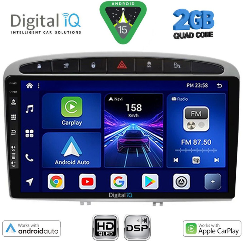 DIGITAL IQ BXC 3513SL_CPAA (9inc) MULTIMEDIA TABLET for PEUGEOT 308 mod.2007-2012 - RCZ mod.2009-2015 (SILVER)