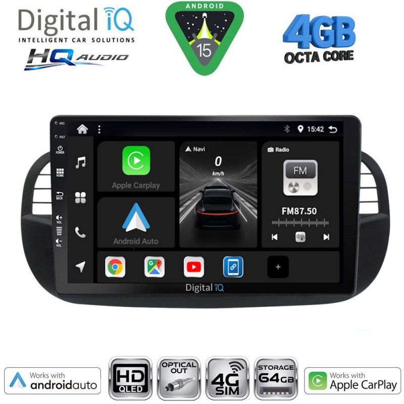 DIGITAL IQ BXK 19130BL_CPAA (9inc) MULTIMEDIA TABLET for FIAT 500 mod. 2007-2015 (BLACK)