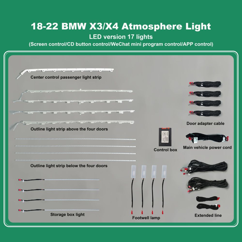 DIQ AMBIENT BMW X3-X4 (G01) mod.2018> (Digital iQ Ambient Light BMW X3 - X4 mod.2018>, 17 Lights, 11 Colors) DIQ AMBIENT BMW X3-X4 (G01) mod.2018> (Digital iQ Ambient Light BMW X3 - X4 mod.2018>, 17 Lights, 11 Colors)
