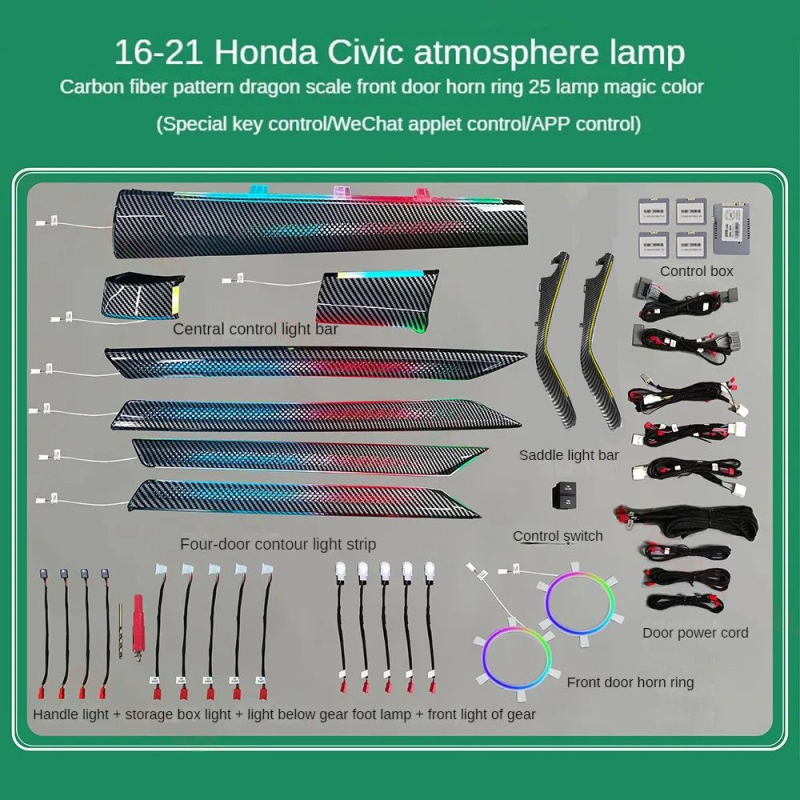 DIQ AMBIENT HONDA CIVIC mod.2016-2021 FULLKIT (Digital iQ Ambient Light Honda Civic mod. 2016-2021, 23 Lights) DIQ AMBIENT HONDA CIVIC mod.2016-2021 FULLKIT (Digital iQ Ambient Light Honda Civic mod. 2016-2021, 23 Lights)