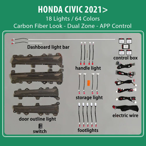 DIQ AMBIENT HONDA CIVIC mod.2021&gt; (Digital iQ Ambient Light Honda Civic mod. 2021&gt;, 18 Lights)