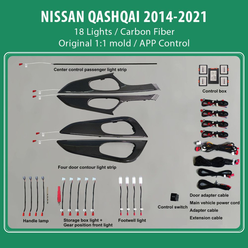 DIG AMBIENT NISSAN QASHQAI II (CF) (Digital iQ Ambient Light for NISSAN QASHQAI mod. 2014-2021 with 18 Lights) CARBON FIBER