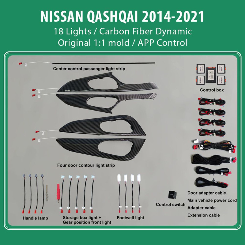 DIQ AMBIENT NISSAN QASHQAI II (CF) DYN (Digital iQ Ambient Light for NISSAN QASHQAI mod. 2014-2021 with 18 Lights) CARBON FIBER DYNAMIC