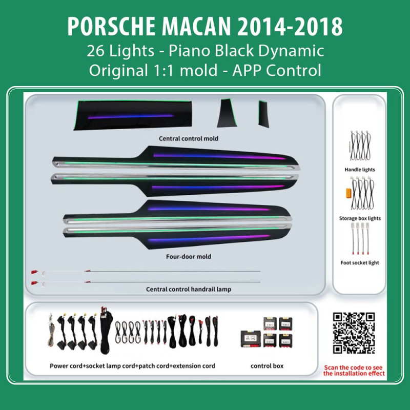 DIQ AMBIENT PORSCHE BSJ05D (Digital iQ Ambient Light for Porsche Macan mod. 2014-2018 with 26 Lights) PIANO BLACK DYNAMIC