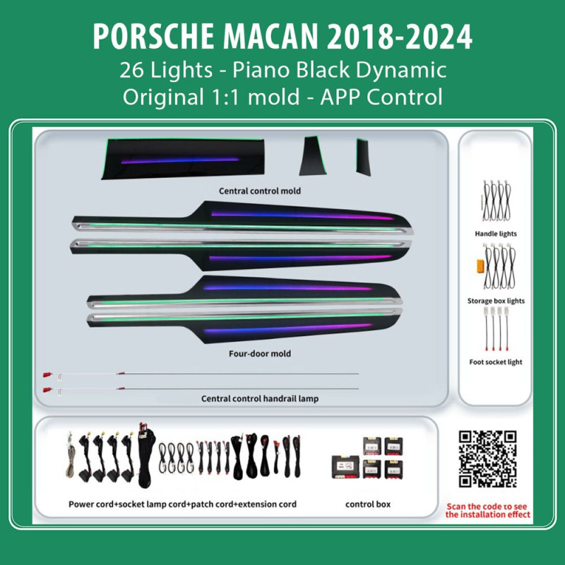 DIQ AMBIENT PORSCHE BSJ03D (Digital iQ Ambient Light for Porsche Macan mod. 2018-2024 with 26 Lights) PIANO BLACK DYNAMIC
