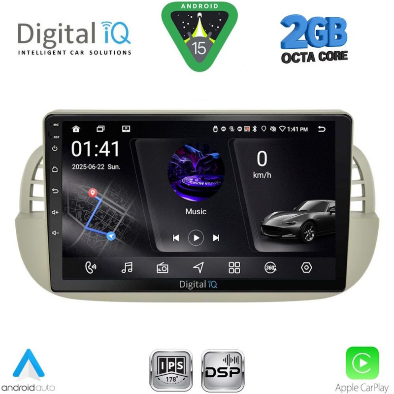 DIGITAL IQ RSF 4130BG_CPA (9inc) MULTIMEDIA TABLET for FIAT 500 mod. 2007-2015 (BEIGE)