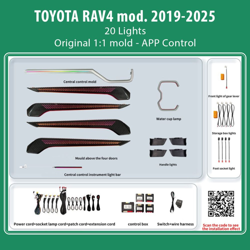 DIQ AMBIENT TOYOTA FT04H (Digital iQ Ambient Light for Toyota RAV4 mod. 2019-2025 with 20 Lights, Dragon Scale)