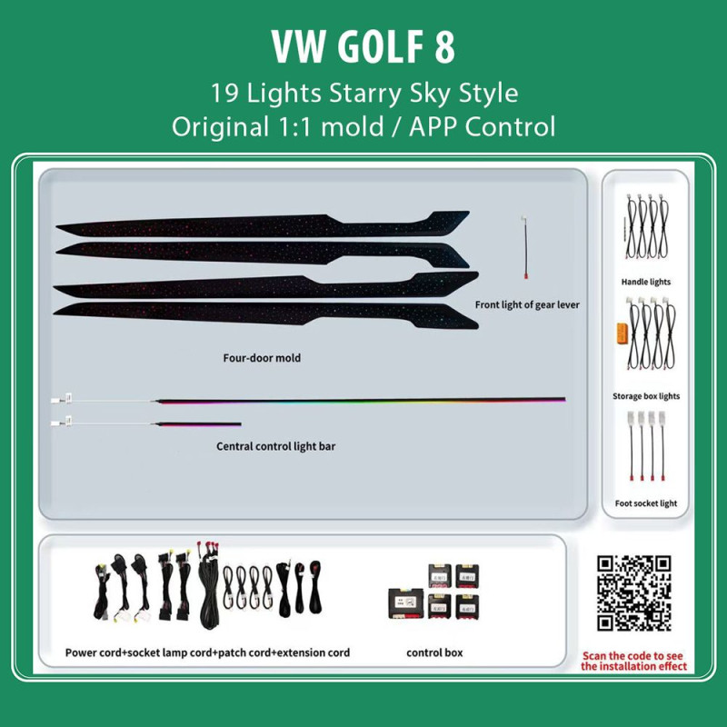 DIQ AMBIENT VW DZ29X (Digital iQ Ambient Light for VW GOLF 8 with 19 Lights, Starry Sky Style)